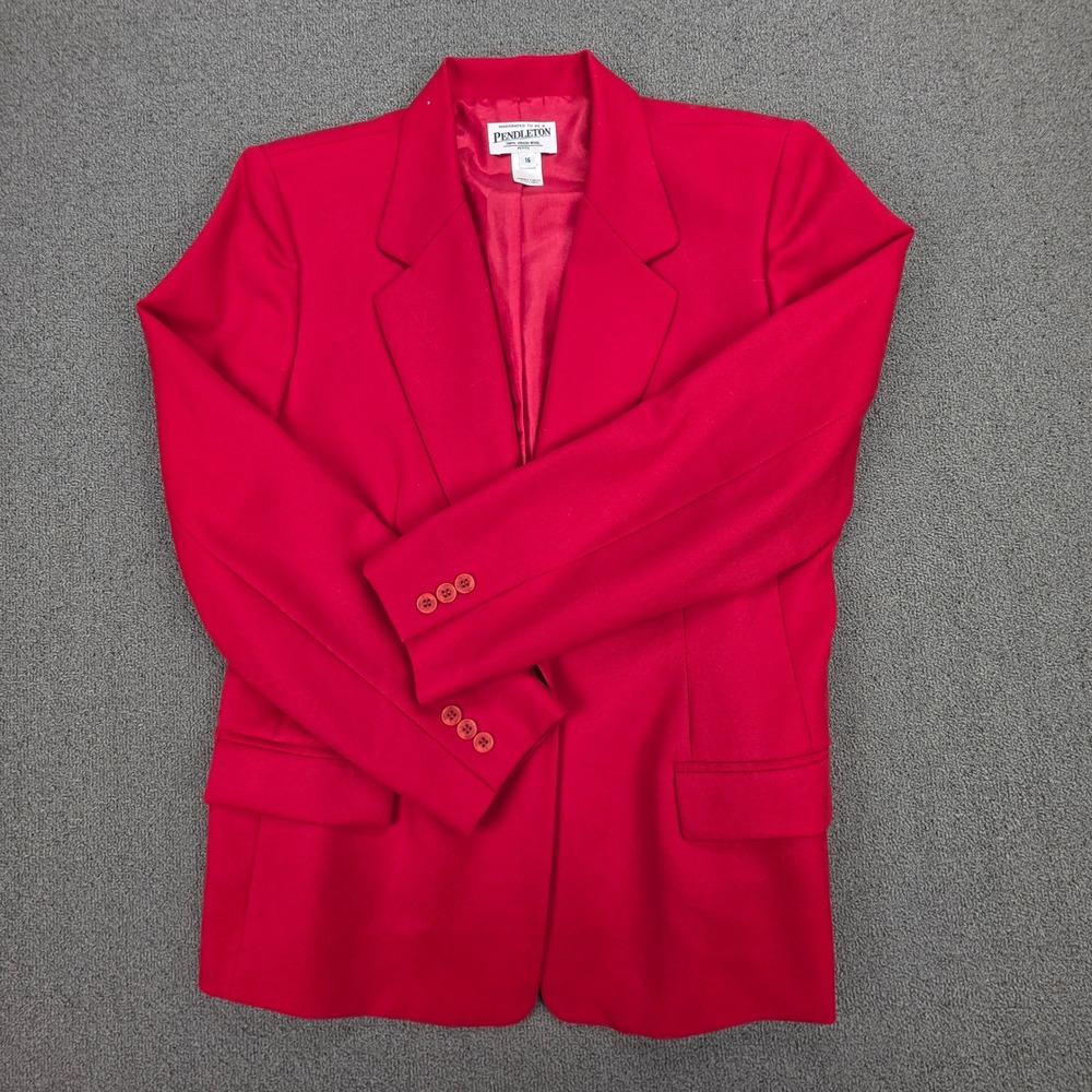 Pendleton Red 100% Virgin Wool Blazer Petite‎ 16 Single Button Jacket